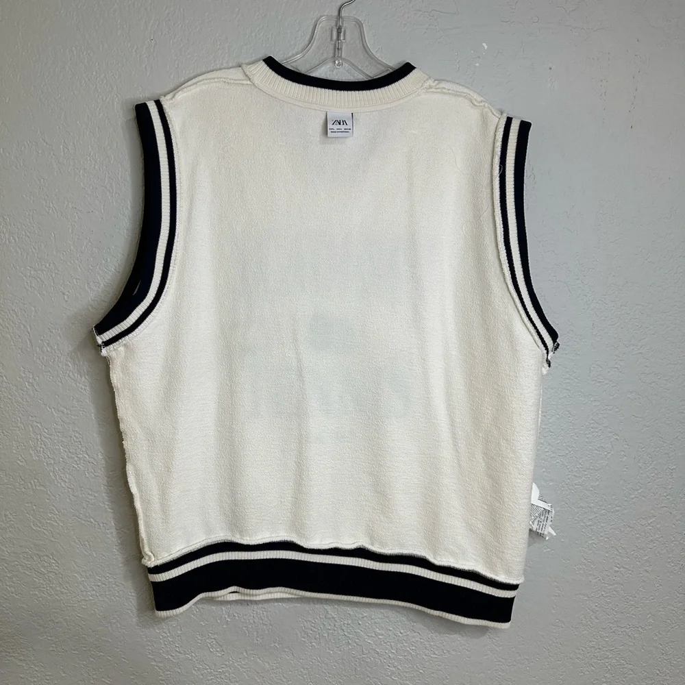ZARA Knit Sweater Vest V-Neck Sleeveless White Size L - Picture 5 of 8